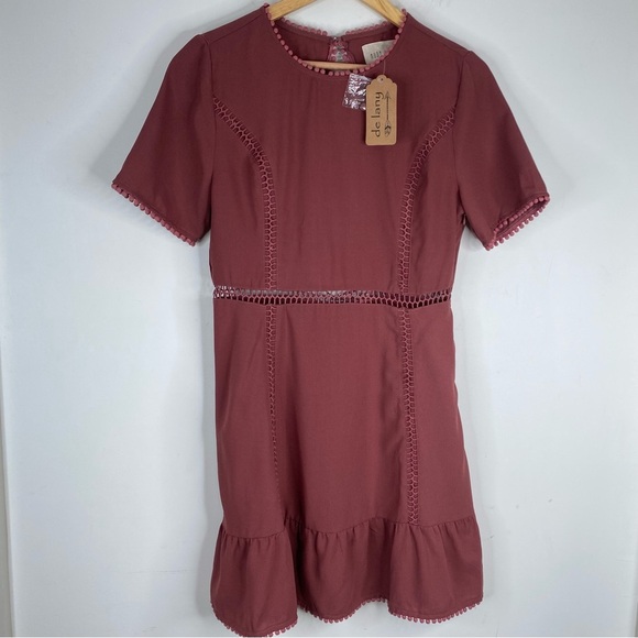 NWT Moon River Dress L Short Sleeve Mini Cut Out Boho Tuckernuck Anthropologie - Picture 3 of 12